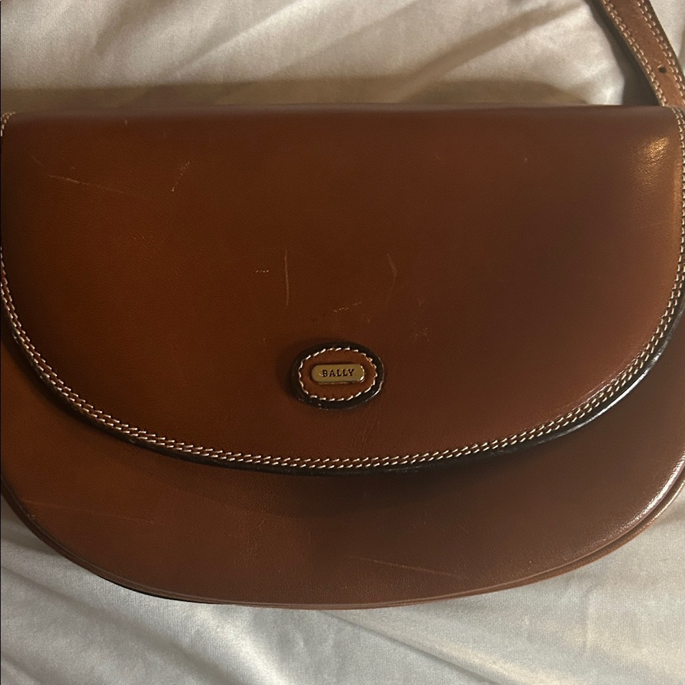 VINTAGE BALLY Cognac Brown Leather Saddle Crossbody Bag - Picture 2 of 4